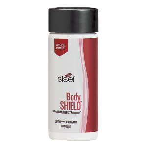 A bottle of Sisel's Body Shield™, a natural immune system support supplement, highlighting its role in effective dietary management for enhanced wellness